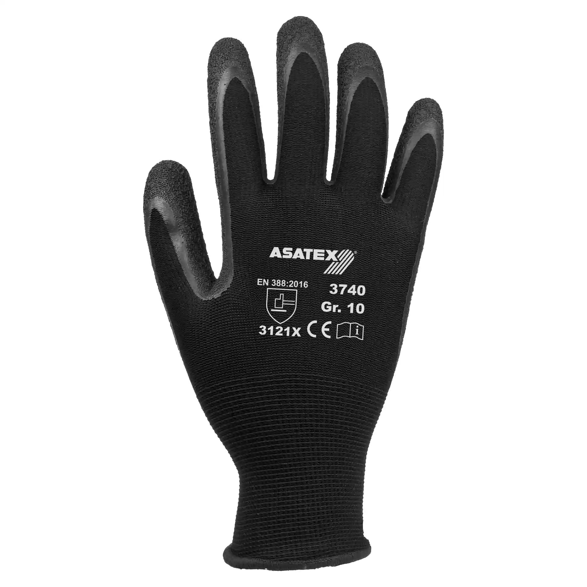Feinstrickhandschuh, schw.m.schw.Latex-Besch.Gr.10